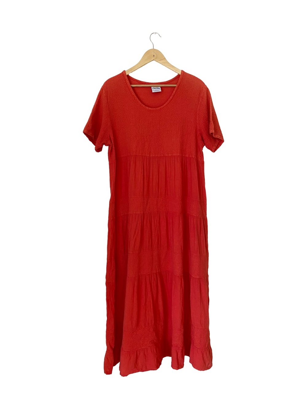 Vintage Dunes | Textured 100% Cotton Tiered Maxi Dress Burnt Orange Size M